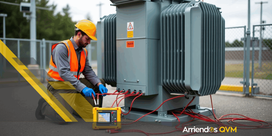 Megger TTR-330 realizando medición TTR en transformador durante mantenimiento predictivo en subestación eléctrica