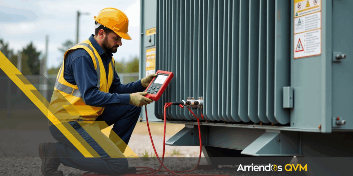 Ingeniero realizando prueba TTR con Megger TTR-330 en subestación eléctrica para diagnosticar transformador.